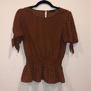 Peplum polka dot blouse- brown